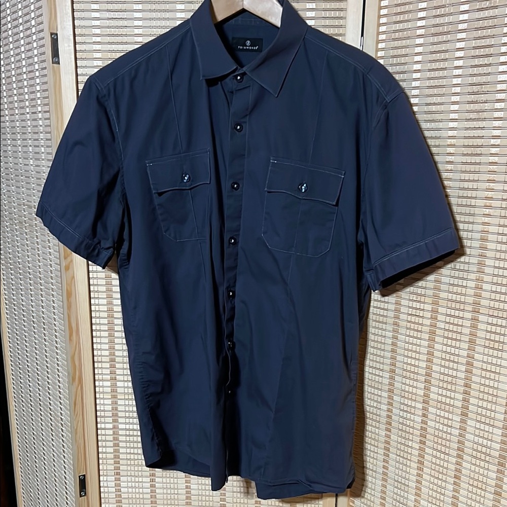 Seven diamonds Men's Navy Blue Short Sleeve Shirt